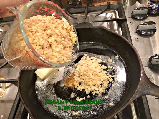 Creamy Lima Beans and Broccoli | Can't Stay Out of the Kitchen | this outrageous #casserole is to die for! Seriously, #LimaBeans & #Broccoli are combined with #CheddarCheese #CreamOfCelerySoup & topped with a #RiceKrispies topping mixed with #Curry. It's a delectable #SideDish for #Holidays like #Thanksgiving or #Christmas. This has always been one of our favorite #recipes. Everyone who's ever tried it, loves this dish. #CreamyLimaBeansAndBroccoli #vegetable