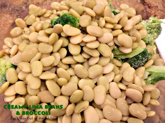 Creamy Lima Beans and Broccoli | Can't Stay Out of the Kitchen | this outrageous #casserole is to die for! Seriously, #LimaBeans & #Broccoli are combined with #CheddarCheese #CreamOfCelerySoup & topped with a #RiceKrispies topping mixed with #Curry. It's a delectable #SideDish for #Holidays like #Thanksgiving or #Christmas. This has always been one of our favorite #recipes. Everyone who's ever tried it, loves this dish. #CreamyLimaBeansAndBroccoli #vegetable