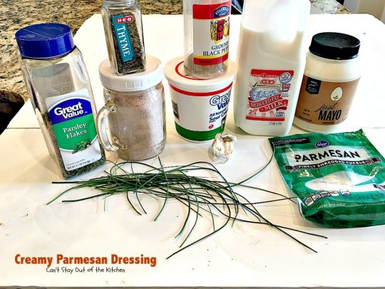 Creamy Parmesan Dressing | Can't Stay Out of the Kitchen | this fabulous #saladdressing is so quick & easy to make. Delicious flavor & texture. Great served with BLT #salad! #glutenfree #parmesan