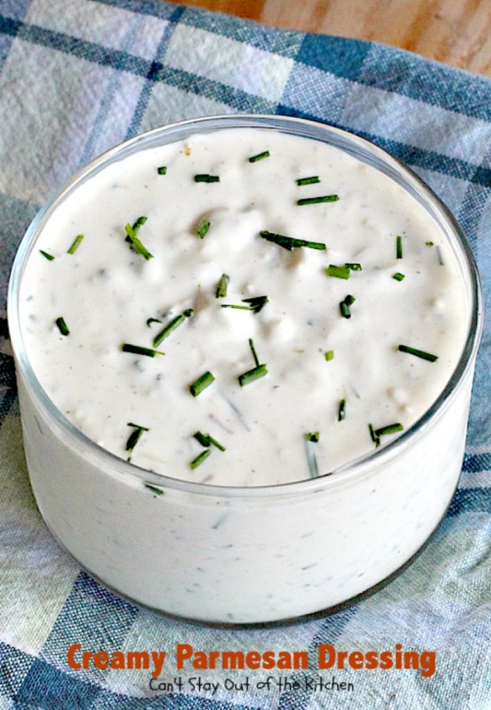 Creamy Parmesan Dressing | Can't Stay Out of the Kitchen | this fabulous #saladdressing is so quick & easy to make. Delicious flavor & texture. Great served with BLT #salad! #glutenfree #parmesan