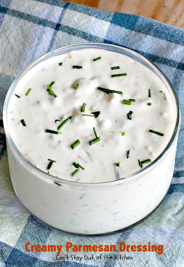 Creamy Parmesan Dressing | Can't Stay Out of the Kitchen | this fabulous #saladdressing is so quick & easy to make. Delicious flavor & texture. Great served with BLT #salad! #glutenfree #parmesan