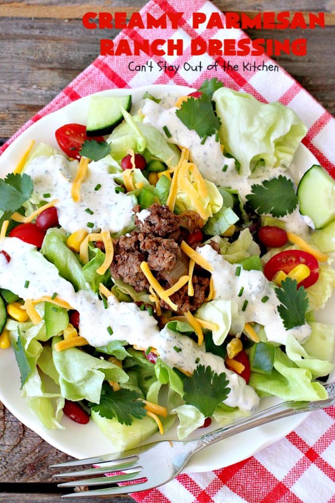 Creamy Parmesan Ranch Dressing | Can't Stay Out of the Kitchen | this is the best homemade #Ranch dressing ever! #Parmesan cheese makes it heavenly. #saladdressing #glutenfree