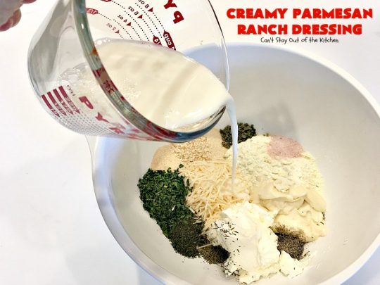 Creamy Parmesan Ranch Dressing | Can't Stay Out of the Kitchen | this is the best homemade #Ranch dressing ever! #Parmesan cheese makes it heavenly. #saladdressing #glutenfree
