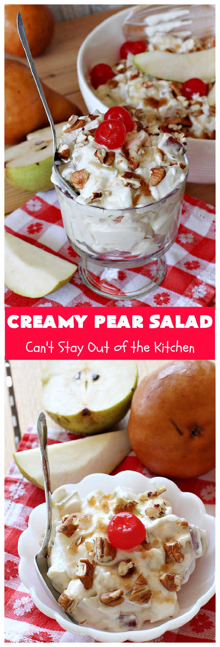 Creamy Pear Salad | Can't Stay Out of the Kitchen | this delectable #fruit #salad is so quick & easy to make up. It's terrific for company or #holiday dinners since it can be made in advance. #pears #CreamCheese #salad #CreamyPearSalad #FruitSalad