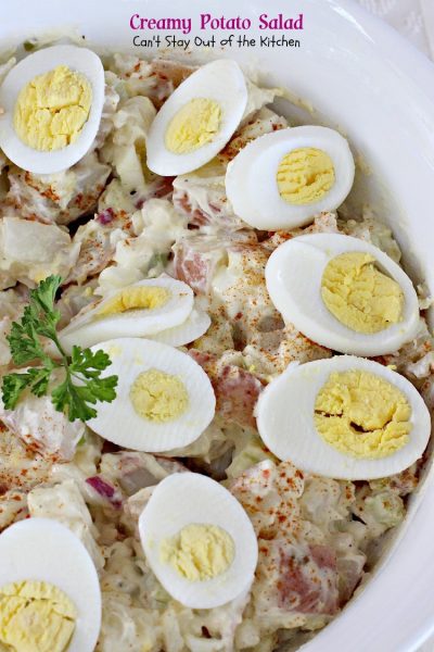 Creamy Potato Salad | Can't Stay Out of the Kitchen | This is our favorite #potatosalad recipe. Great for #MemorialDay & other summer #holiday fun. #potatoes #eggs #glutenfree