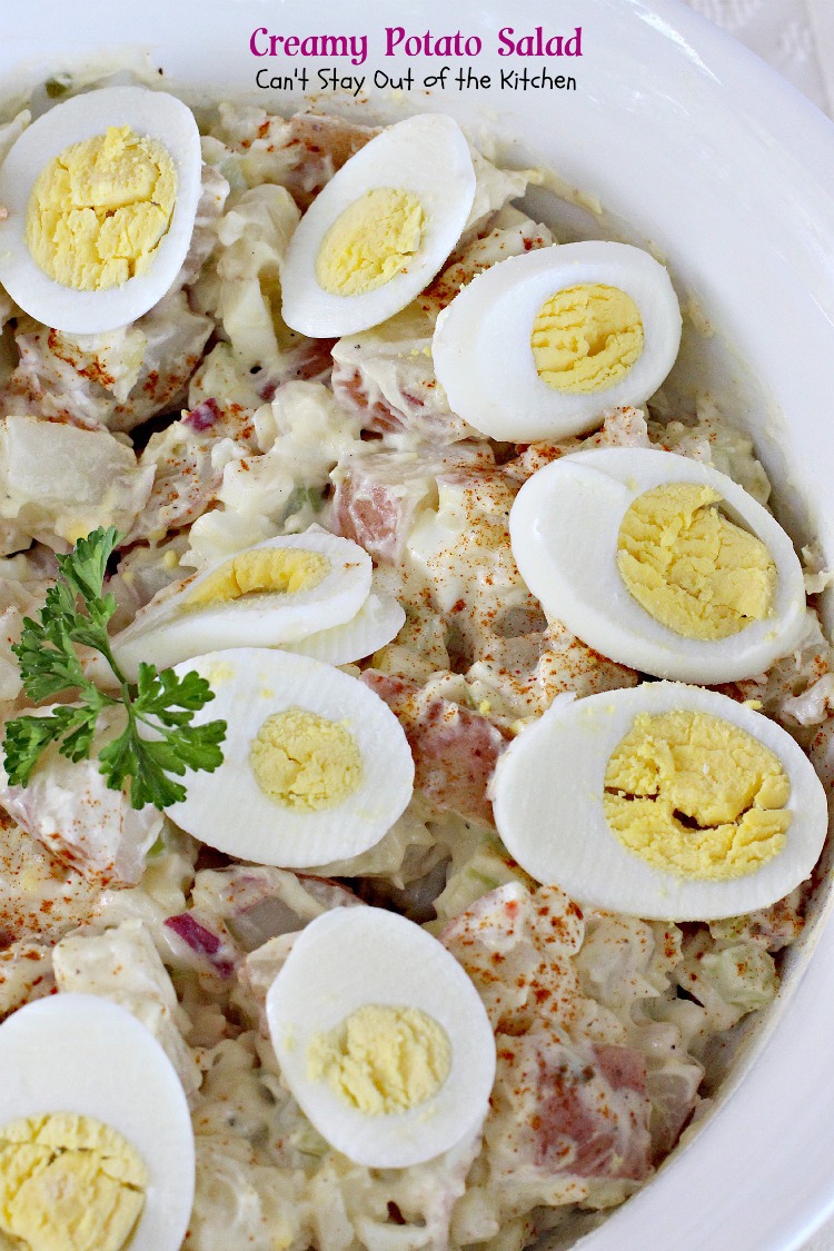 Creamy Potato Salad | Can't Stay Out of the Kitchen | This is our favorite #potatosalad recipe. Great for #MemorialDay & other summer #holiday fun. #potatoes #eggs #glutenfree