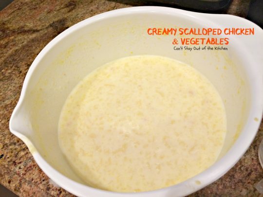 Creamy Scalloped Chicken and Vegetables | Can't Stay Out of the Kitchen | this wonderful #chicken #casserole makes 2 large dishes. Eat one now and freeze one for later! #freezermeal #pasta #veggies