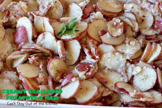 Creamy Scalloped Potatoes and Ham | Can't Stay Out of the Kitchen | this easy & delicious #casserole is a terrific way to use up leftover #ham from the #holidays. The ingredients are layered. You don't have to pre-make the sauce. This family favorite #recipe is wonderful comfort food especially in cold, winter months. #potatoes #pork #HamandScallopedPotatoes #ScallopedPotatoes