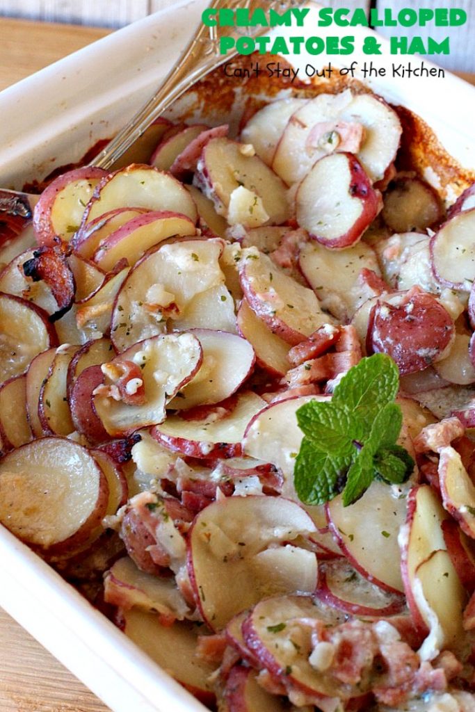 Creamy Scalloped Potatoes and Ham | Can't Stay Out of the Kitchen | this easy & delicious #casserole is a terrific way to use up leftover #ham from the #holidays. The ingredients are layered. You don't have to pre-make the sauce. This family favorite #recipe is wonderful comfort food especially in cold, winter months. #potatoes #pork #HamandScallopedPotatoes #ScallopedPotatoes