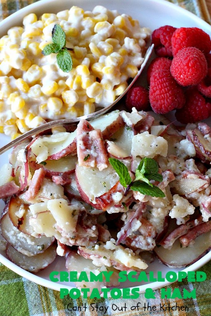 Creamy Scalloped Potatoes and Ham | Can't Stay Out of the Kitchen | this easy & delicious #casserole is a terrific way to use up leftover #ham from the #holidays. The ingredients are layered. You don't have to pre-make the sauce. This family favorite #recipe is wonderful comfort food especially in cold, winter months. #potatoes #pork #HamandScallopedPotatoes #ScallopedPotatoes