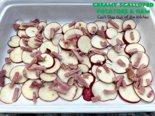 Creamy Scalloped Potatoes and Ham | Can't Stay Out of the Kitchen | this easy & delicious #casserole is a terrific way to use up leftover #ham from the #holidays. The ingredients are layered. You don't have to pre-make the sauce. This family favorite #recipe is wonderful comfort food especially in cold, winter months. #potatoes #pork #HamandScallopedPotatoes #ScallopedPotatoes