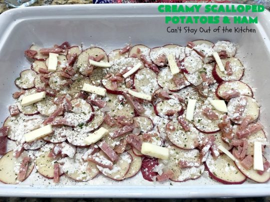 Creamy Scalloped Potatoes and Ham | Can't Stay Out of the Kitchen | this easy & delicious #casserole is a terrific way to use up leftover #ham from the #holidays. The ingredients are layered. You don't have to pre-make the sauce. This family favorite #recipe is wonderful comfort food especially in cold, winter months. #potatoes #pork #HamandScallopedPotatoes #ScallopedPotatoes
