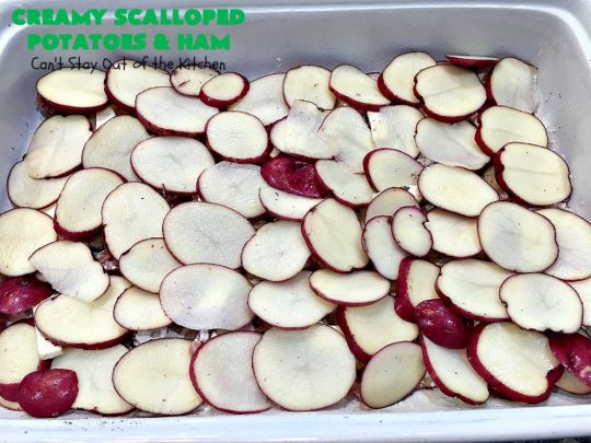 Creamy Scalloped Potatoes and Ham | Can't Stay Out of the Kitchen | this easy & delicious #casserole is a terrific way to use up leftover #ham from the #holidays. The ingredients are layered. You don't have to pre-make the sauce. This family favorite #recipe is wonderful comfort food especially in cold, winter months. #potatoes #pork #HamandScallopedPotatoes #ScallopedPotatoes