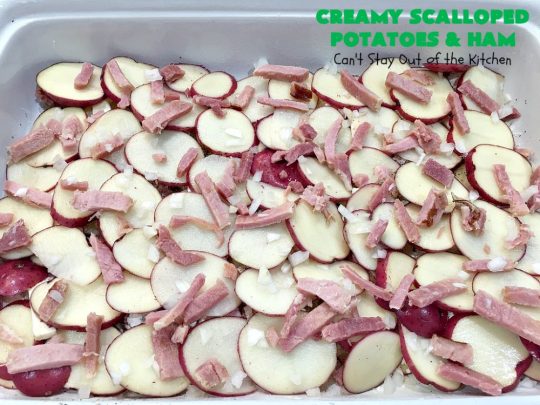 Creamy Scalloped Potatoes and Ham | Can't Stay Out of the Kitchen | this easy & delicious #casserole is a terrific way to use up leftover #ham from the #holidays. The ingredients are layered. You don't have to pre-make the sauce. This family favorite #recipe is wonderful comfort food especially in cold, winter months. #potatoes #pork #HamandScallopedPotatoes #ScallopedPotatoes