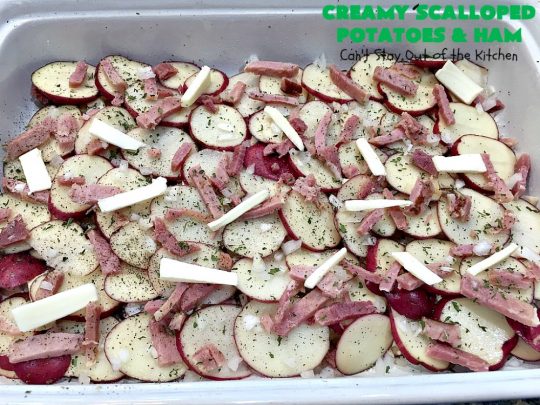 Creamy Scalloped Potatoes and Ham | Can't Stay Out of the Kitchen | this easy & delicious #casserole is a terrific way to use up leftover #ham from the #holidays. The ingredients are layered. You don't have to pre-make the sauce. This family favorite #recipe is wonderful comfort food especially in cold, winter months. #potatoes #pork #HamandScallopedPotatoes #ScallopedPotatoes