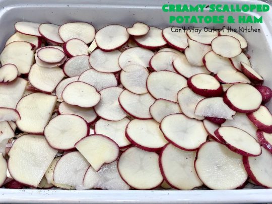 Creamy Scalloped Potatoes and Ham | Can't Stay Out of the Kitchen | this easy & delicious #casserole is a terrific way to use up leftover #ham from the #holidays. The ingredients are layered. You don't have to pre-make the sauce. This family favorite #recipe is wonderful comfort food especially in cold, winter months. #potatoes #pork #HamandScallopedPotatoes #ScallopedPotatoes