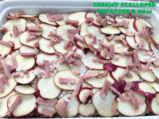 Creamy Scalloped Potatoes and Ham | Can't Stay Out of the Kitchen | this easy & delicious #casserole is a terrific way to use up leftover #ham from the #holidays. The ingredients are layered. You don't have to pre-make the sauce. This family favorite #recipe is wonderful comfort food especially in cold, winter months. #potatoes #pork #HamandScallopedPotatoes #ScallopedPotatoes