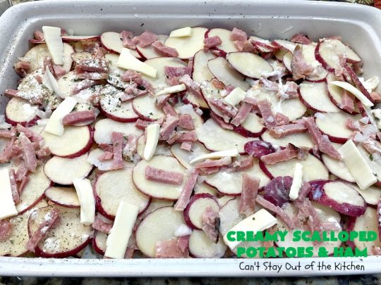 Creamy Scalloped Potatoes and Ham | Can't Stay Out of the Kitchen | this easy & delicious #casserole is a terrific way to use up leftover #ham from the #holidays. The ingredients are layered. You don't have to pre-make the sauce. This family favorite #recipe is wonderful comfort food especially in cold, winter months. #potatoes #pork #HamandScallopedPotatoes #ScallopedPotatoes