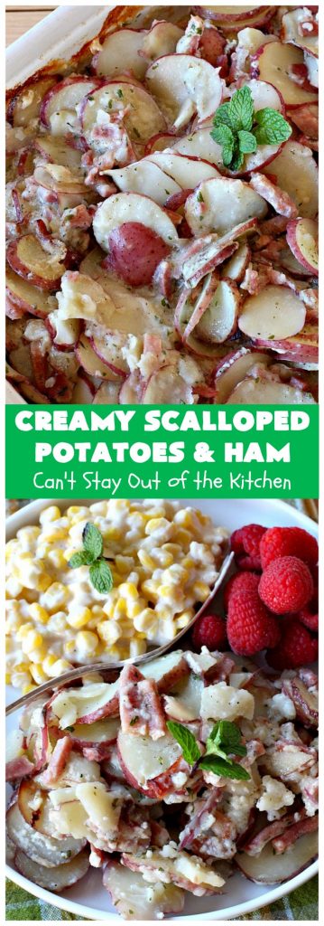 Creamy Scalloped Potatoes and Ham | Can't Stay Out of the Kitchen | this easy & delicious #casserole is a terrific way to use up leftover #ham from the #holidays. The ingredients are layered. You don't have to pre-make the sauce. This family favorite #recipe is wonderful comfort food especially in cold, winter months. #potatoes #pork #HamandScallopedPotatoes #ScallopedPotatoes