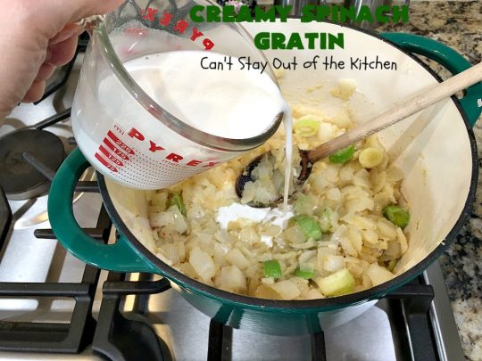Creamy Spinach Gratin | Can't Stay Out of the Kitchen | Fantastic & mouthwatering #Spinach #casserole with #Parmesan & #GruyereCheese. My favorite #SpinachSideDish for company or #holiday meals. #GlutenFree #CreamySpinachGratin
