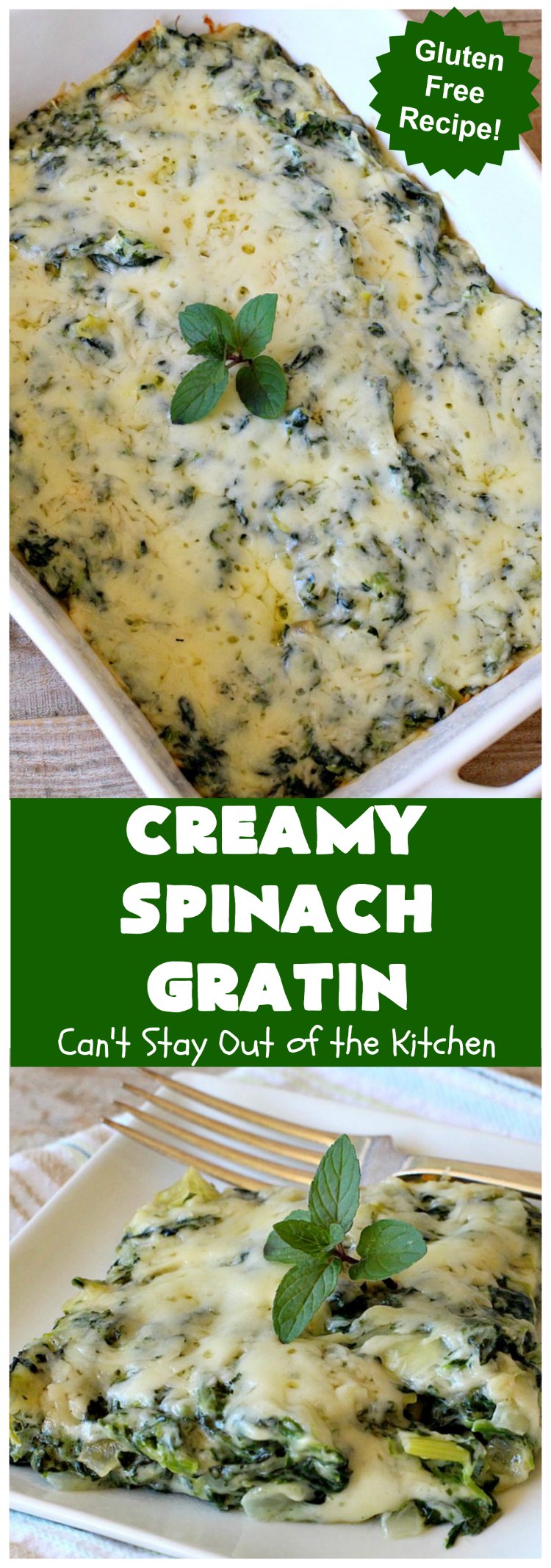 Creamy Spinach Gratin | Can't Stay Out of the Kitchen | Fantastic & mouthwatering #Spinach #casserole with #Parmesan & #GruyereCheese. My favorite #SpinachSideDish for company or #holiday meals. #GlutenFree #CreamySpinachGratin