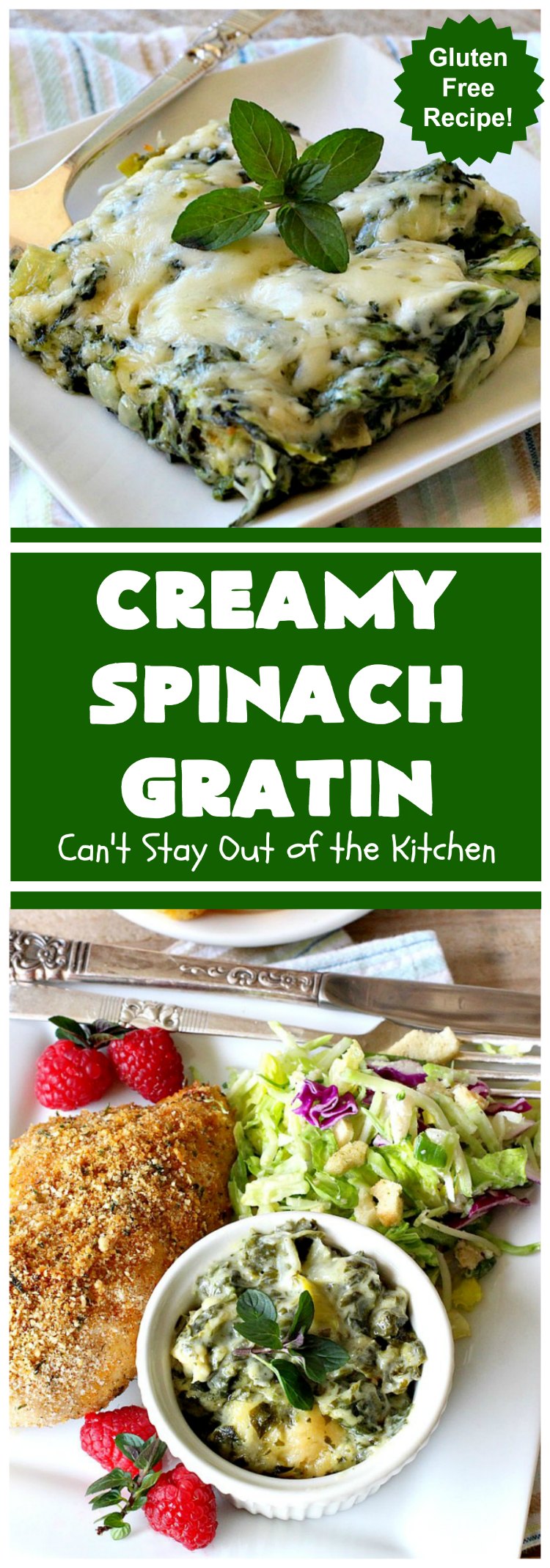 Creamy Spinach Gratin | Can't Stay Out of the Kitchen | Fantastic & mouthwatering #Spinach #casserole with #Parmesan & #GruyereCheese. My favorite #SpinachSideDish for company or #holiday meals. #GlutenFree #CreamySpinachGratin