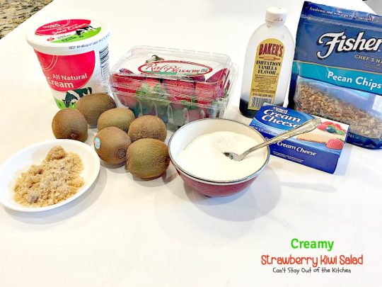 Creamy Strawberry Kiwi Salad | Can't Stay Out of the Kitchen | this fun #salad is perfect for the summer #holidays or #MothersDay. Light, fluffy & irresistible. #glutenfree #strawberries #kiwi