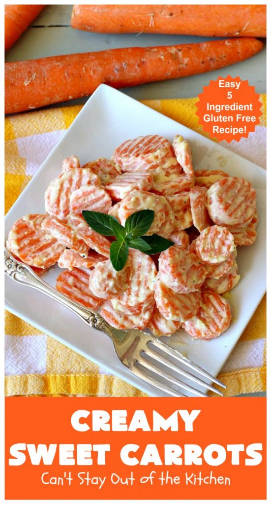 Creamy Sweet Carrots | Can't Stay Out of the Kitchen | easy 5-ingredient #recipe that can be whipped up in 10 minutes! Great for weeknight, company or #holiday dinners. #GlutenFree #Carrots #CreamCheese #CreamySweetCarrots