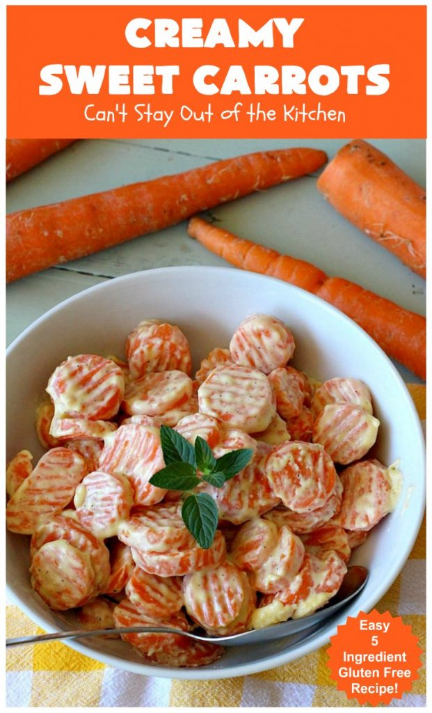 Creamy Sweet Carrots | Can't Stay Out of the Kitchen | easy 5-ingredient #recipe that can be whipped up in 10 minutes! Great for weeknight, company or #holiday dinners. #GlutenFree #Carrots #CreamCheese #CreamySweetCarrots
