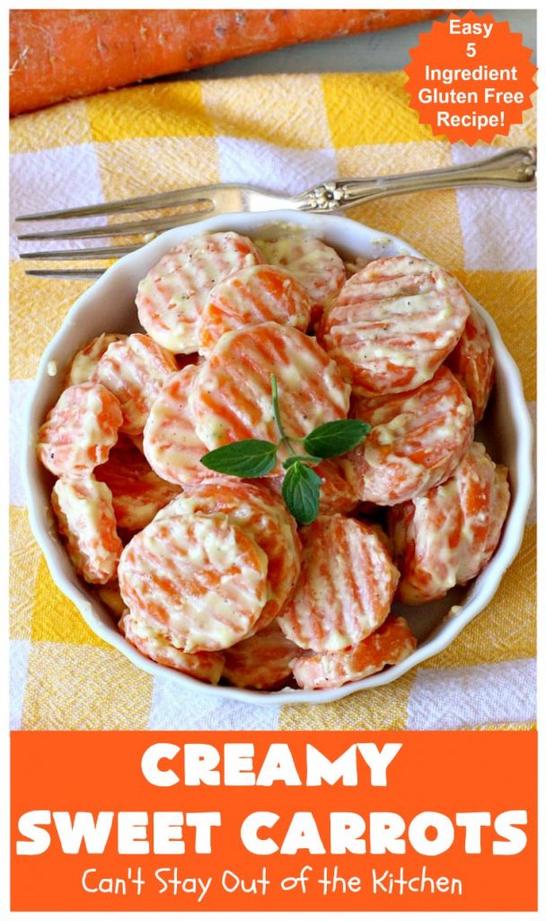 Creamy Sweet Carrots | Can't Stay Out of the Kitchen | easy 5-ingredient #recipe that can be whipped up in 10 minutes! Great for weeknight, company or #holiday dinners. #GlutenFree #Carrots #CreamCheese #CreamySweetCarrots