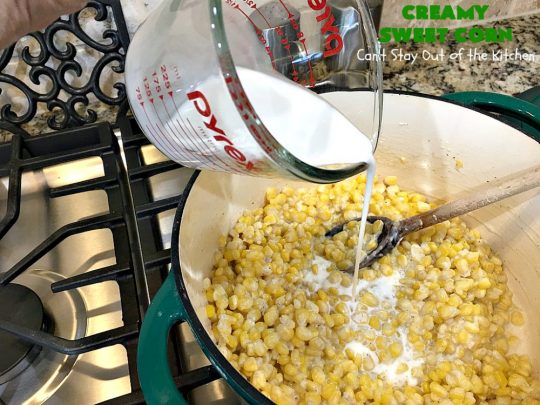 Creamy Sweet Corn | Can't Stay Out of the Kitchen | This fantastic #corn dish takes 10 minutes to make & is one of the best you'll ever eat. Tastes a lot like #RudysBBQ #creamedcorn. Everyone raves over this #sweetcorn dish. #glutenfree #SideDish #vegetable #CreamCheese