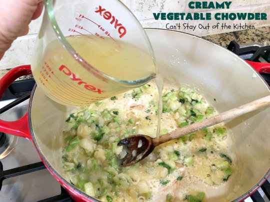 Creamy Vegetable Chowder | Can't Stay Out of the Kitchen | this thick and delicious #chowder is hearty, satisfying and so filling on cold, winter nights. Great comfort food meal. Also wonderful served in bread bowls. #corn #cheese #carrots #asparagus #GreenBeans #soup #CreamyVegetableChowder