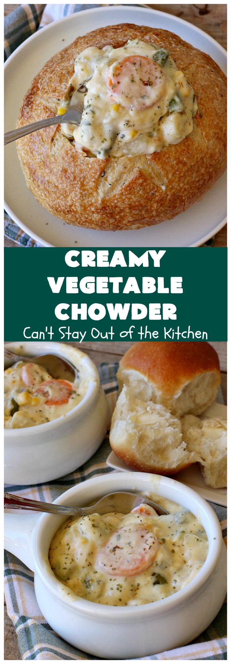 Creamy Vegetable Chowder | Can't Stay Out of the Kitchen | this thick and delicious #chowder is hearty, satisfying and so filling on cold, winter nights. Great comfort food meal. Also wonderful served in bread bowls. #corn #cheese #carrots #asparagus #GreenBeans #soup #CreamyVegetableChowder