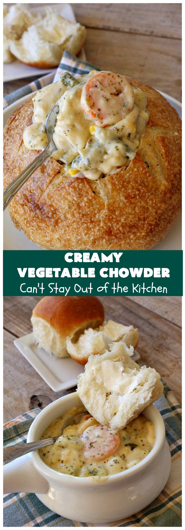 Creamy Vegetable Chowder | Can't Stay Out of the Kitchen | this thick and delicious #chowder is hearty, satisfying and so filling on cold, winter nights. Great comfort food meal. Also wonderful served in bread bowls. #corn #cheese #carrots #asparagus #GreenBeans #soup #CreamyVegetableChowder