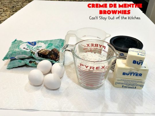 Creme De Menthe Brownies | Can't Stay Out of the Kitchen | these amazing #brownies include #chocolate & #CremeDeMenthe baking chips. They're topped with a luscious #fudge frosting. Perfect for #holiday #baking, #tailgating parties or a #ChristmasCookieExchange. #dessert #ChocolateDessert #HolidayDessert #cookie #CremeDeMentheBrownies