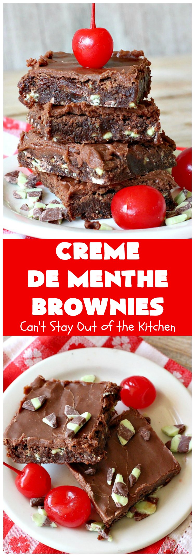 Creme De Menthe Brownies | Can't Stay Out of the Kitchen | these amazing #brownies include #chocolate & #CremeDeMenthe baking chips. They're topped with a luscious #fudge frosting. Perfect for #holiday #baking, #tailgating parties or a #ChristmasCookieExchange. #dessert #ChocolateDessert #HolidayDessert #cookie #CremeDeMentheBrownies