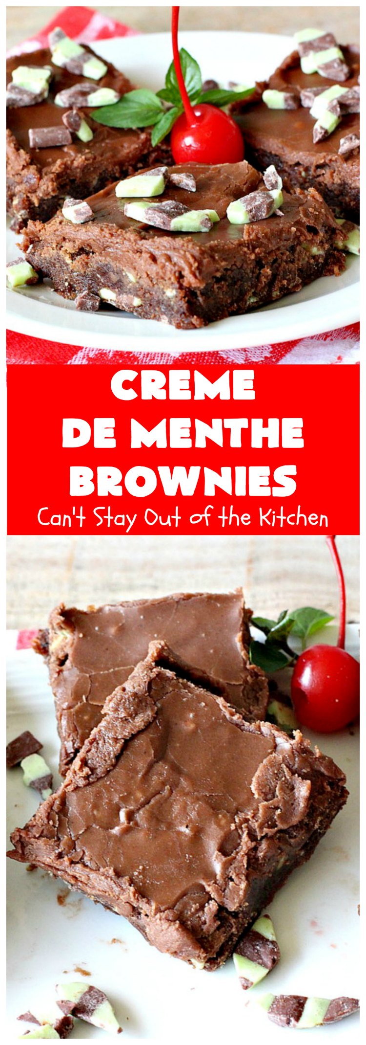 Creme De Menthe Brownies | Can't Stay Out of the Kitchen | these amazing #brownies include #chocolate & #CremeDeMenthe baking chips. They're topped with a luscious #fudge frosting. Perfect for #holiday #baking, #tailgating parties or a #ChristmasCookieExchange. #dessert #ChocolateDessert #HolidayDessert #cookie #CremeDeMentheBrownies