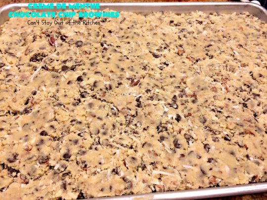 Creme De Menthe Chocolate Chip Brownies | Can't Stay Out of the Kitchen | these spectacular #brownies are #chocolate on steroids! They are rich, decadent and so heavenly. Every bite is filled with #ChocolateChips & #Andes #CremeDeMenthe baking chips. Delightful for #tailgating parties or #ChristmasCookieExchanges. #dessert #ChocolateDessert #MintDessert #CremeDeMentheDessert #Holiday #AndesCremeDeMentheBakingChips #HolidayDessert