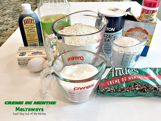 Creme de Menthe Meltaways | Can't Stay Out of the Kitchen | these fabulous melt-in-your-mouth #cookies use #Andes #cremedementhe baking chips. Awesome for #holidays or #StPatricksDay. #dessert #chocolate