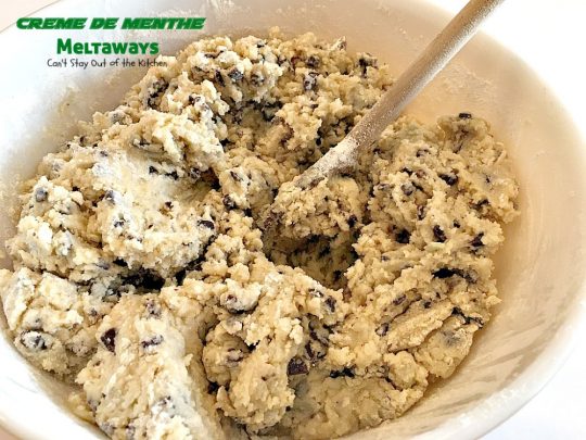 Creme de Menthe Meltaways | Can't Stay Out of the Kitchen | these fabulous melt-in-your-mouth #cookies use #Andes #cremedementhe baking chips. Awesome for #holidays or #StPatricksDay. #dessert #chocolate