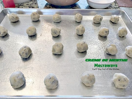 Creme de Menthe Meltaways | Can't Stay Out of the Kitchen | these fabulous melt-in-your-mouth #cookies use #Andes #cremedementhe baking chips. Awesome for #holidays or #StPatricksDay. #dessert #chocolate