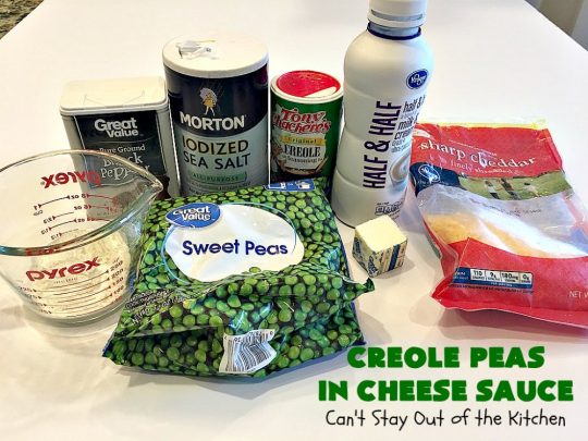Creole Peas in Cheese Sauce | Can't Stay Out of the Kitchen | this wonderful #sidedish is flavored with #Creole seasoning & #cheddarcheese. It takes less than 10 minutes to make so it's perfect for #holiday or company dinners. #peas #vegetable