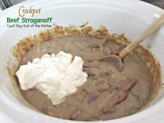 Crockpot Beef Stroganoff | Can't Stay Out of the Kitchen | the BEST and easiest #beef #stroganoff recipe ever! We make this entree all the time served over #noodles. #slowcooker