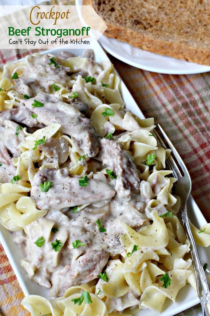 Crockpot Beef Stroganoff | Can't Stay Out of the Kitchen | the BEST and easiest #beef #stroganoff recipe ever! We make this entree all the time served over #noodles. #slowcooker
