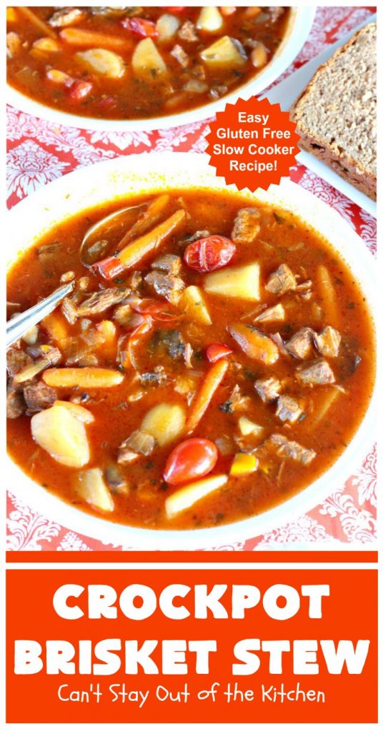 Crockpot Brisket Stew | Can't Stay Out of the Kitchen | This #recipe is so easy since everything is tossed into the #crockpot. It's an excellent way to use leftover #brisket. #SlowCooker #stew #CrockpotBrisketStew #GlutenFree