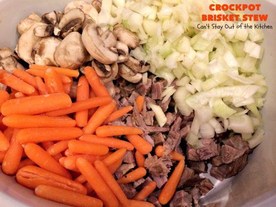Crockpot Brisket Stew | Can't Stay Out of the Kitchen | This #recipe is so easy since everything is tossed into the #crockpot. It's an excellent way to use leftover #brisket. #SlowCooker #stew #CrockpotBrisketStew #GlutenFree