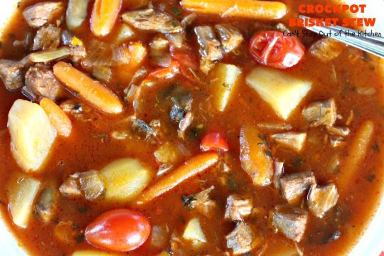 Crockpot Brisket Stew | Can't Stay Out of the Kitchen | This #recipe is so easy since everything is tossed into the #crockpot. It's an excellent way to use leftover #brisket. #SlowCooker #stew #CrockpotBrisketStew #GlutenFree