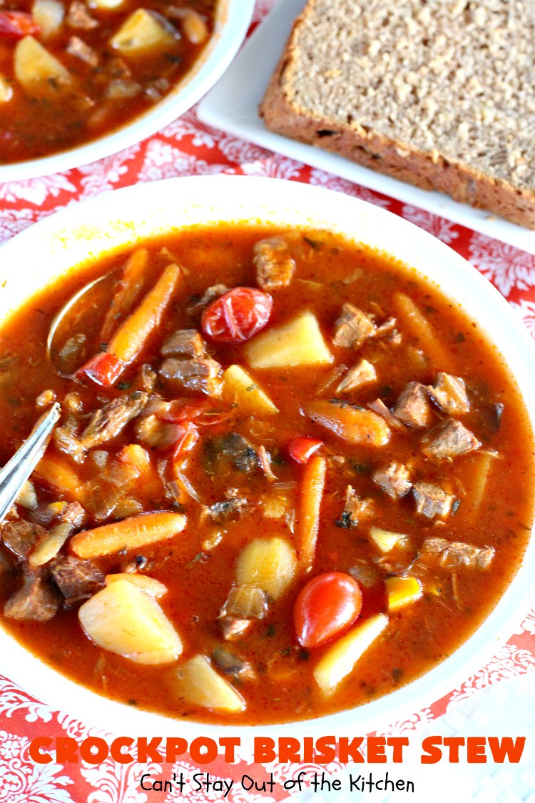 Crockpot Brisket Stew | Can't Stay Out of the Kitchen | This #recipe is so easy since everything is tossed into the #crockpot. It's an excellent way to use leftover #brisket. #SlowCooker #stew #CrockpotBrisketStew #GlutenFree