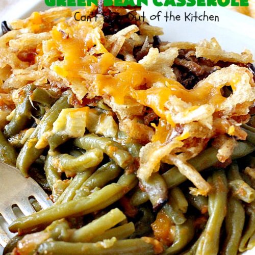 Crockpot Green Bean Casserole | Can't Stay Out of the Kitchen | this fantastic #greenbean #casserole is NOT the traditional #recipe. This one is SO much better! It uses #cheddarcheese #waterchestnuts & cream of celery soup along with #FrenchFriedOnions. The flavors are marvelous. Perfect for #holidays like #Thanksgiving or #Christmas.