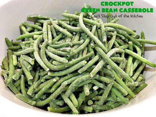 Crockpot Green Bean Casserole | Can't Stay Out of the Kitchen | this fantastic #greenbean #casserole is NOT the traditional #recipe. This one is SO much better! It uses #cheddarcheese #waterchestnuts & cream of celery soup along with #FrenchFriedOnions. The flavors are marvelous. Perfect for #holidays like #Thanksgiving or #Christmas.